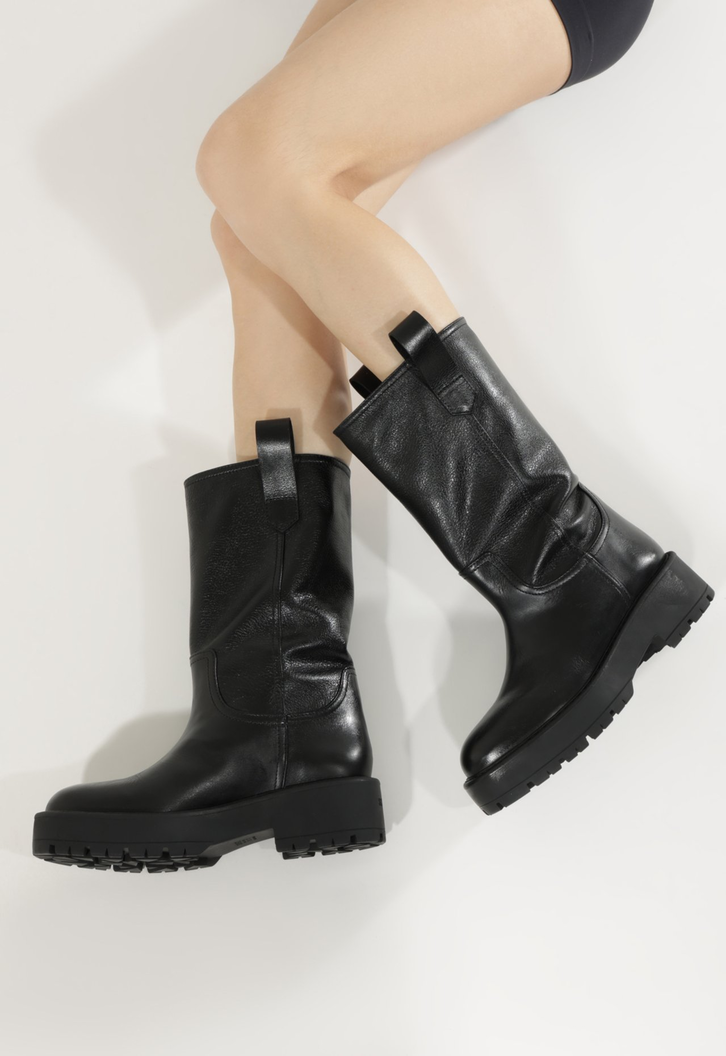 Bota Cano Alto Couro Preta