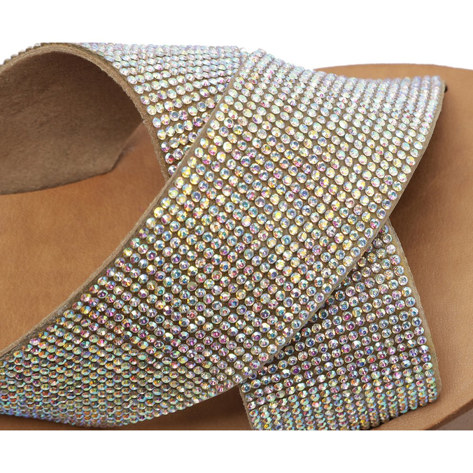 Sandália Flatform Marrom Íris Tiras Cruzadas Brilho Prateado Glam