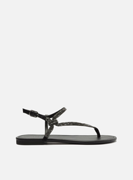 Sandália Rasteira Preta Arezzo Tira Lateral Strass