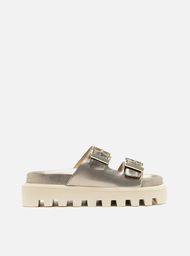 Sandália Flatform Metalizada Arezzo Couro Tratorada