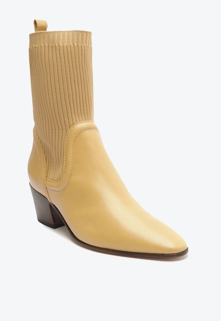 Bota Knit e Couro Bege