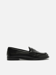 Mocassim Preto Arezzo Couro Bico Redondo Tira