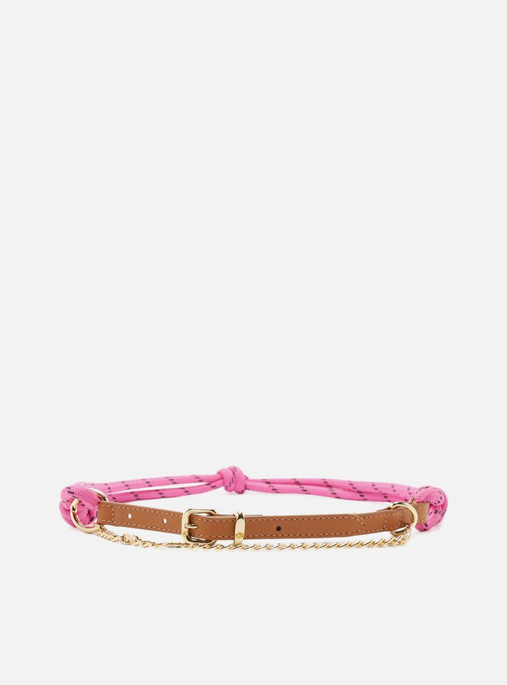 Cinto Marrom Couro Cordão Rosa