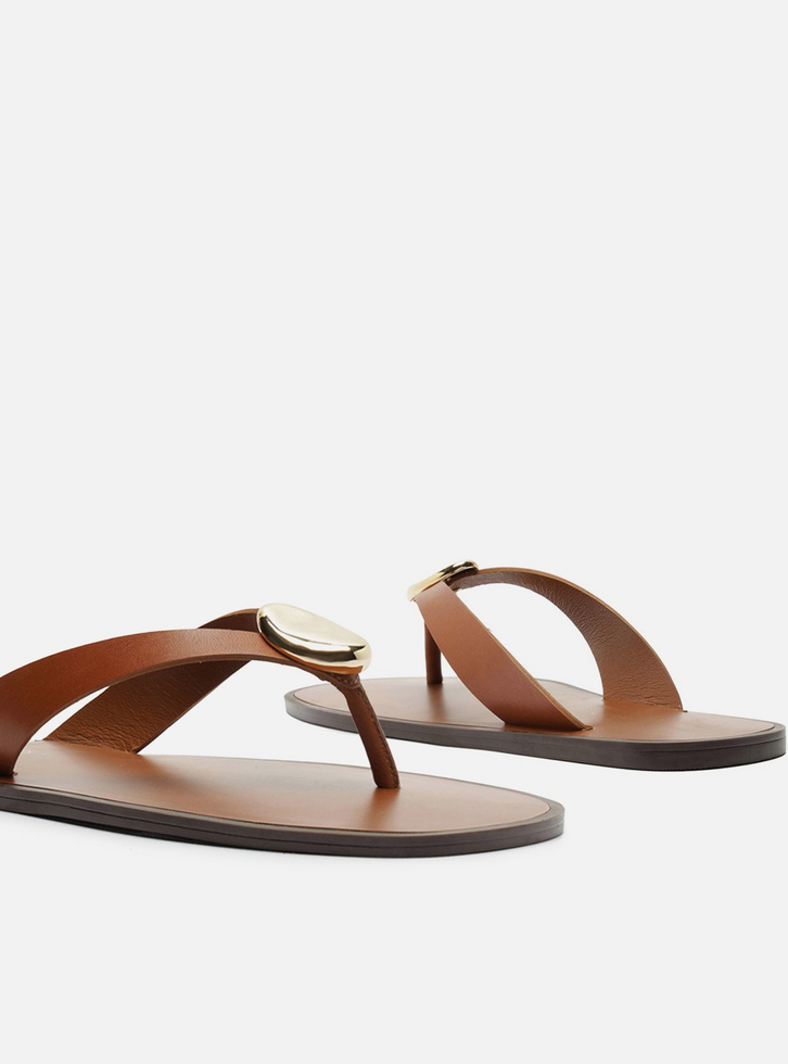 Rasteira Marrom Couro Flip Flop Metal