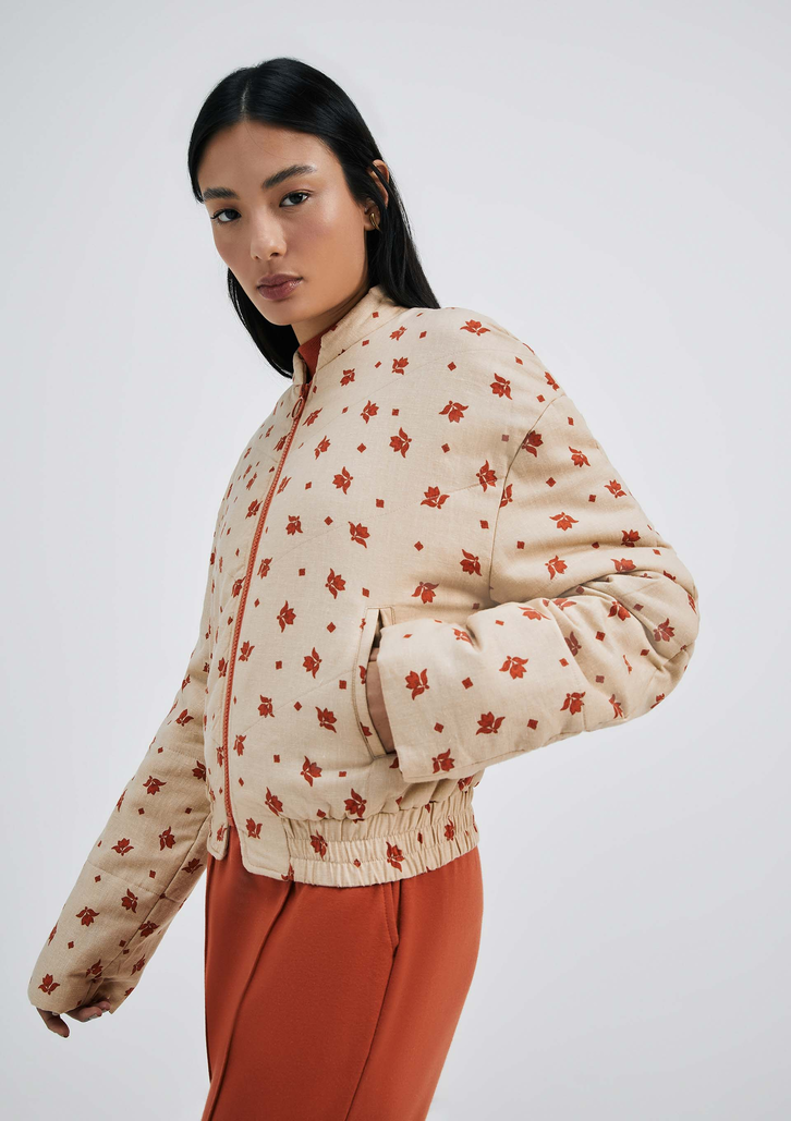 Jaqueta Bege Hering Puffer Estampada Em Nylon