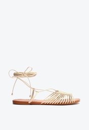 Sandália Rasteira Off-White Arezzo Multi Tiras Amarração Ella