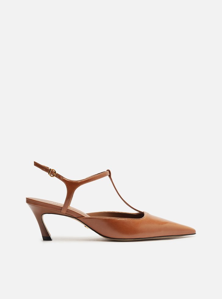 Scarpin Marrom Couro Salto Kitten Aberto Telma