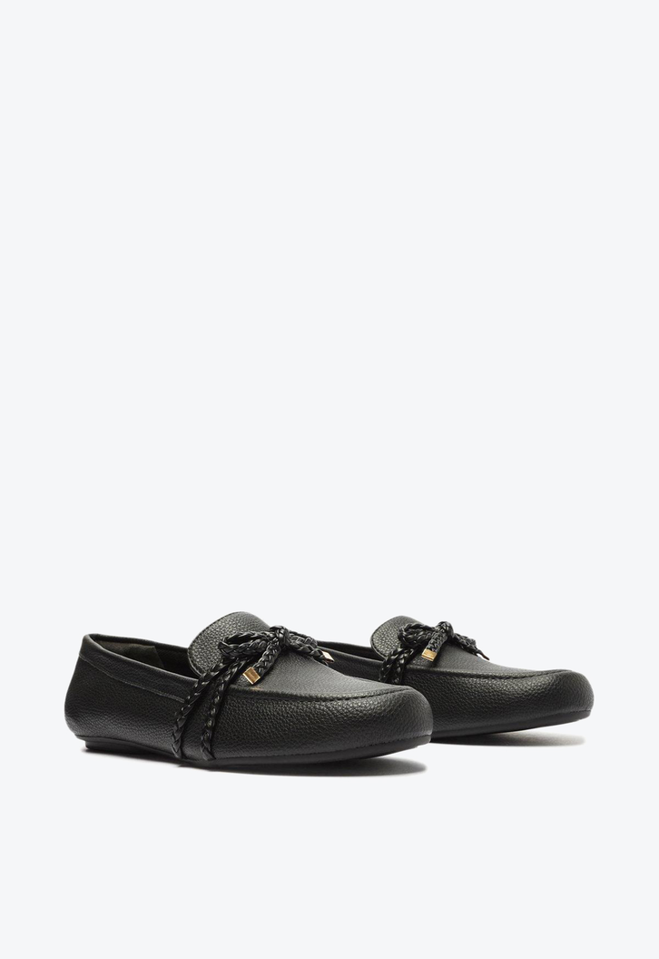 Mocassim Preto Anacapri Laço Trança