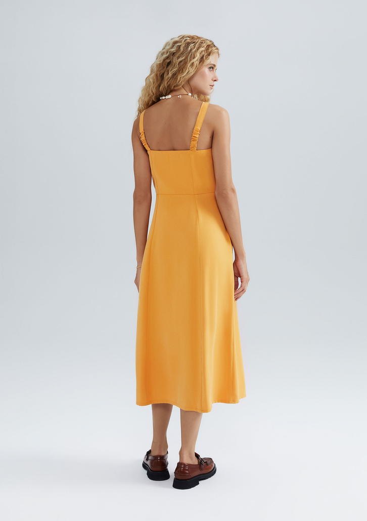 Vestido Laranja Hering Midi Com Botões Em Peach Touch