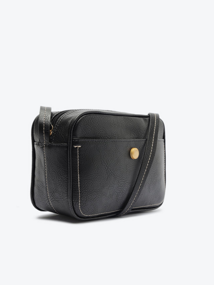 Bolsa Tiracolo Média Eco Napa Rústica Preta