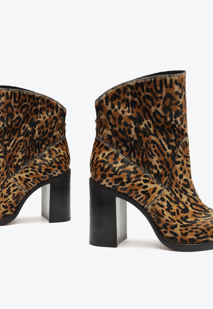 Bota Couro Salto Bloco Couro Animal Print