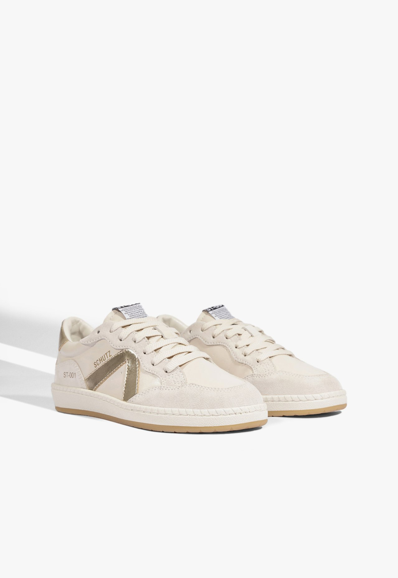 Tênis ST 001 Couro Off White e Dourado | ZZ MALL
