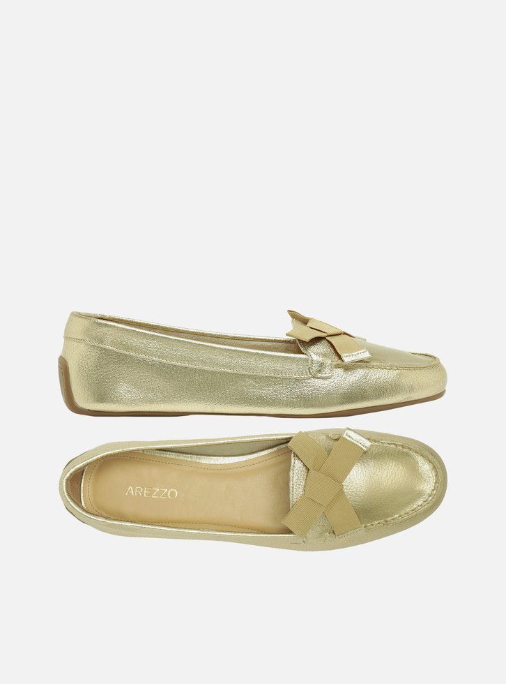 Mocassim Dourado Arezzo Couro Francesca