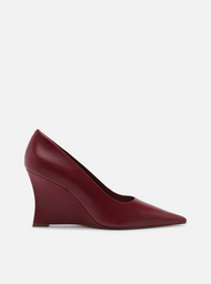 Scarpin Vinho Couro Salto Anabela Bico Fino