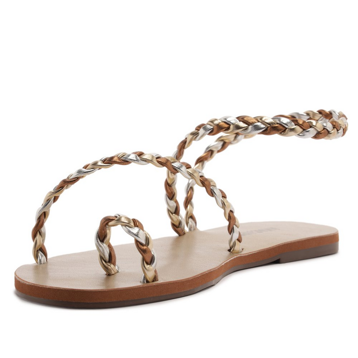 Rasteira Tira Trançada De Encaixe Dourada