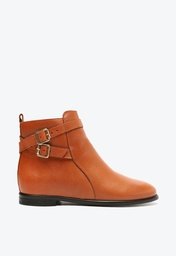 Bota Marrom Arezzo Couro Cano Curto Tiras Fivelas