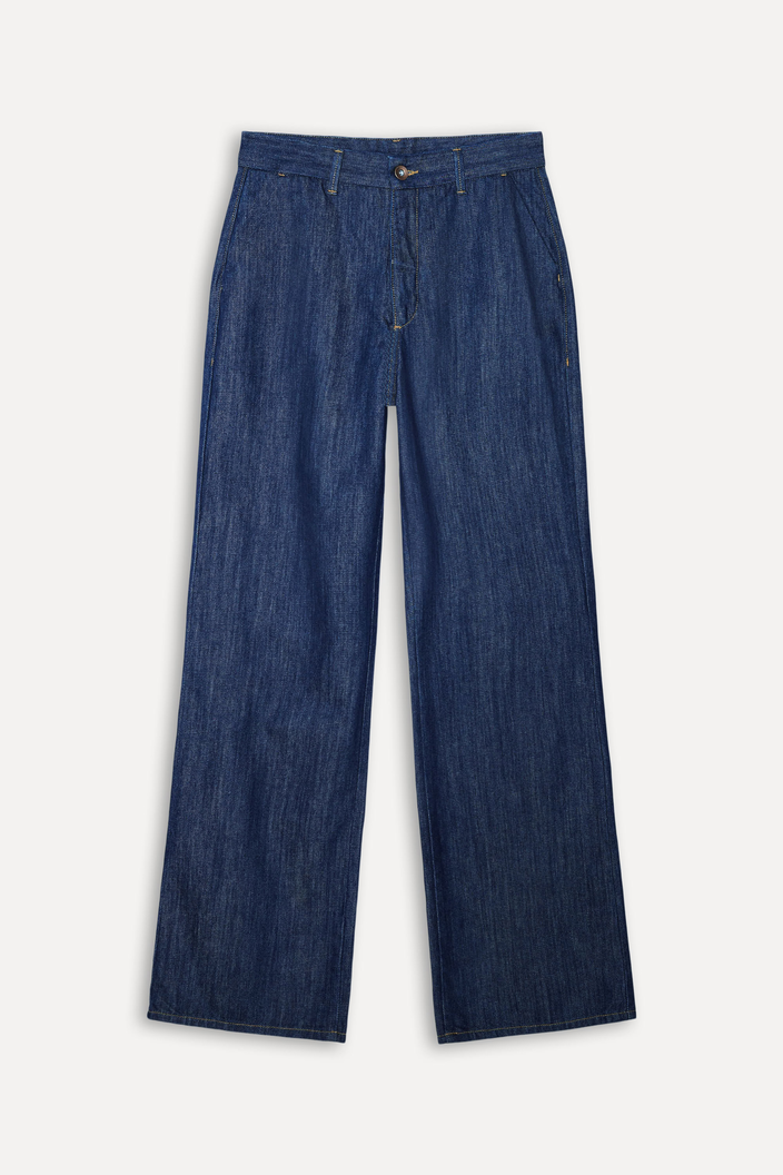 CALCA JEANS AZUL REVERSA ANNY WIDE LEG ALFAIATARIA
