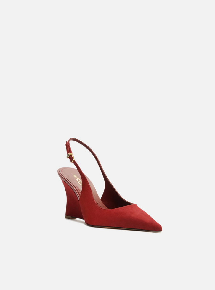 Scarpin Vermelho Acamurçado Slingback Anabela