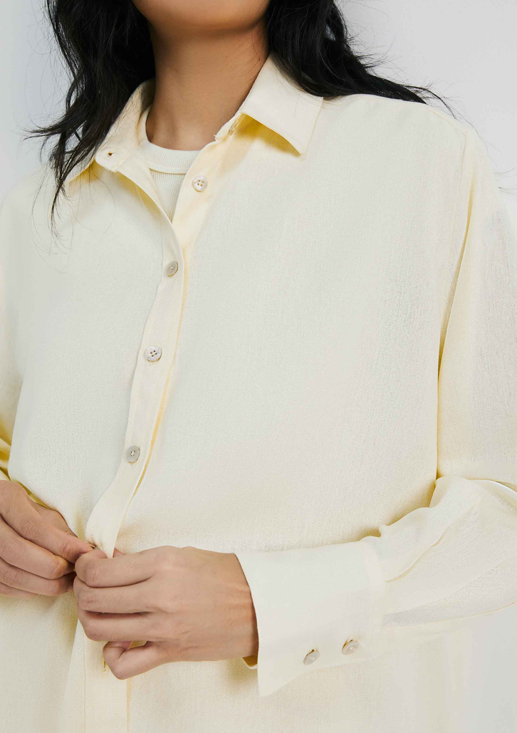 Camisa Amarela Hering Ampla Manga Longa Com Linho