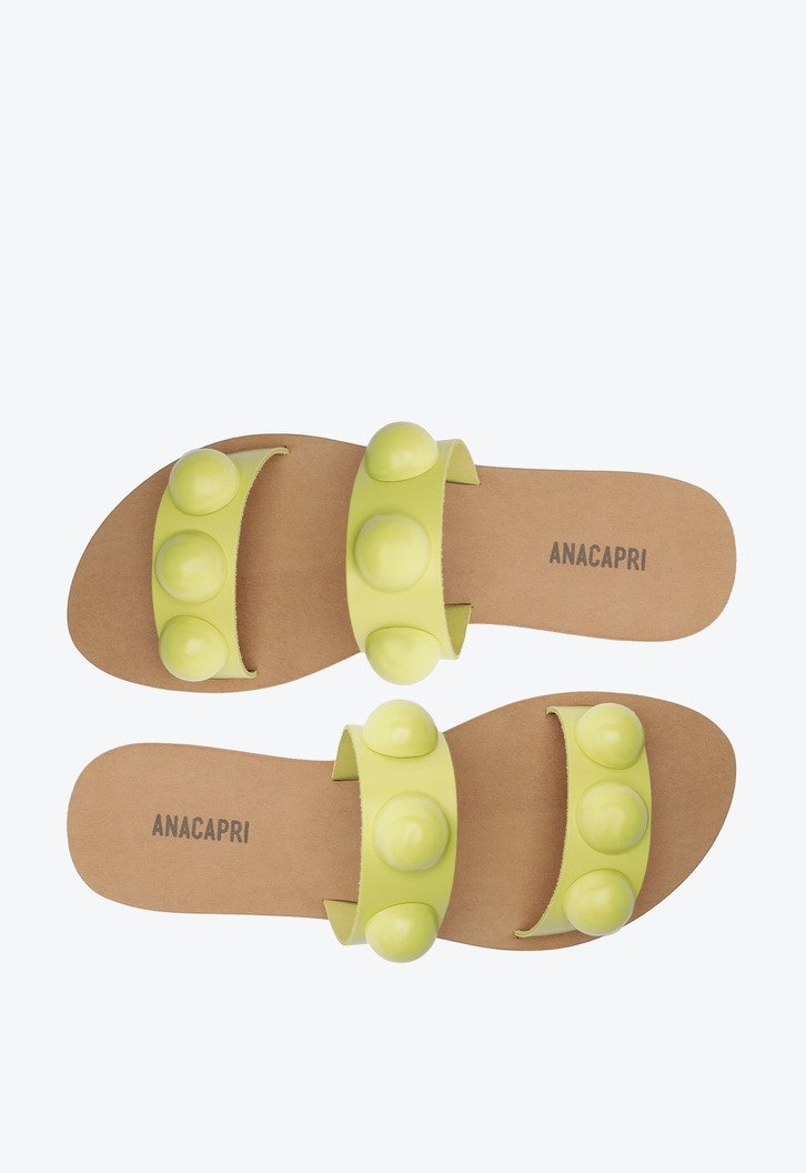 Rasteira Tiras Paralelas Esfera Pop Couro Amarela