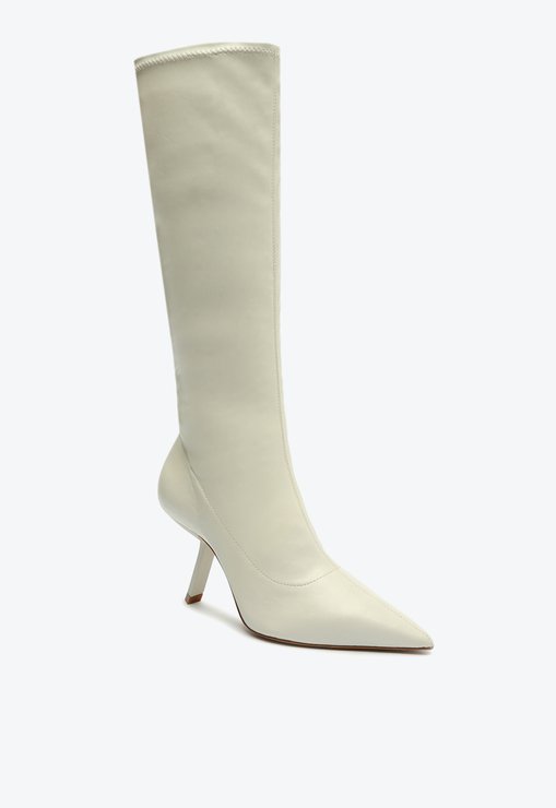 Bota Salto Curvado Over the Knee Branca