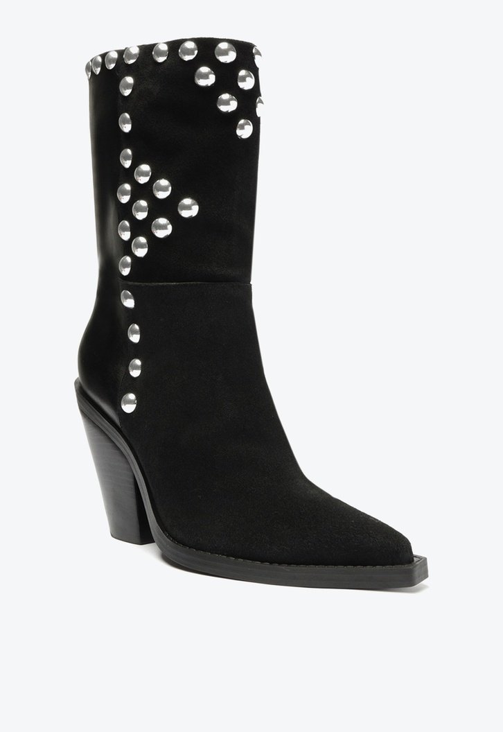Bota Preta Camurça Cano Médio Western Tachas Hezel