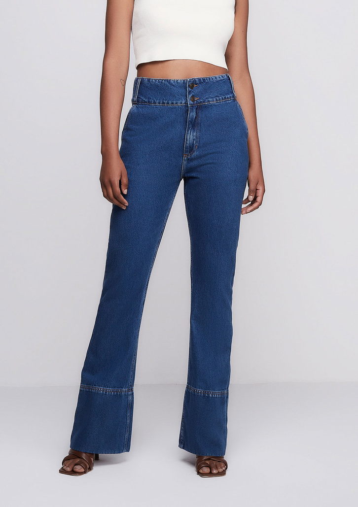 Calça Jeans Azul DZARM Flare Cintura Super Alta E-co2 Denim