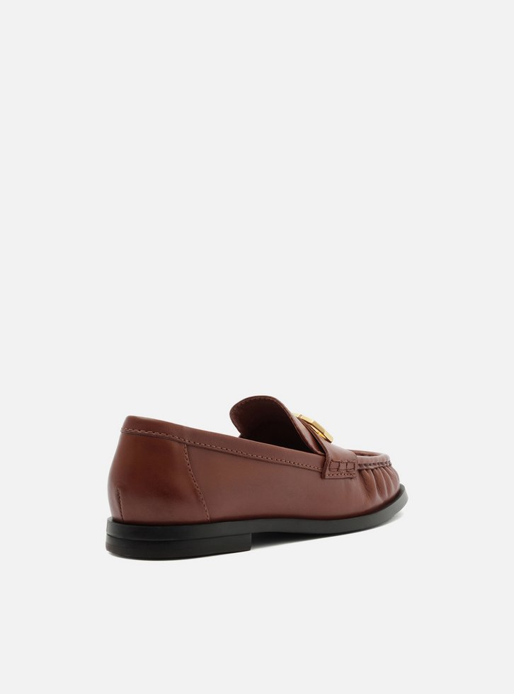 Mocassim Marrom Couro Franzido Tira Metal