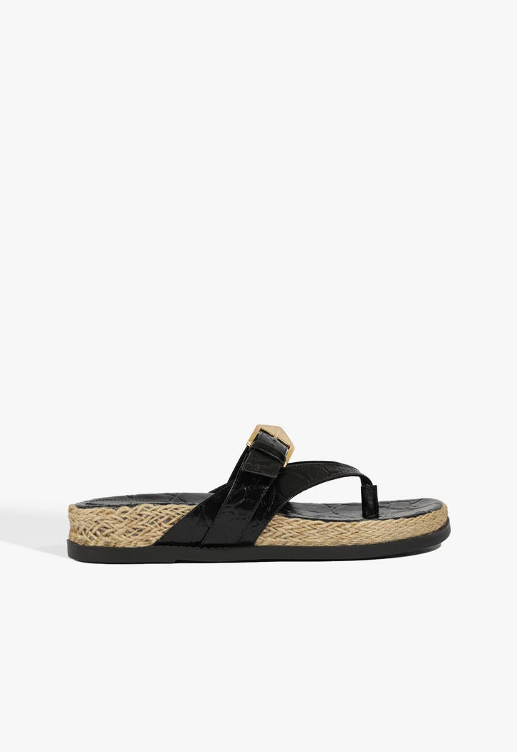 Sandália Papete Scalea Couro Croco Preta