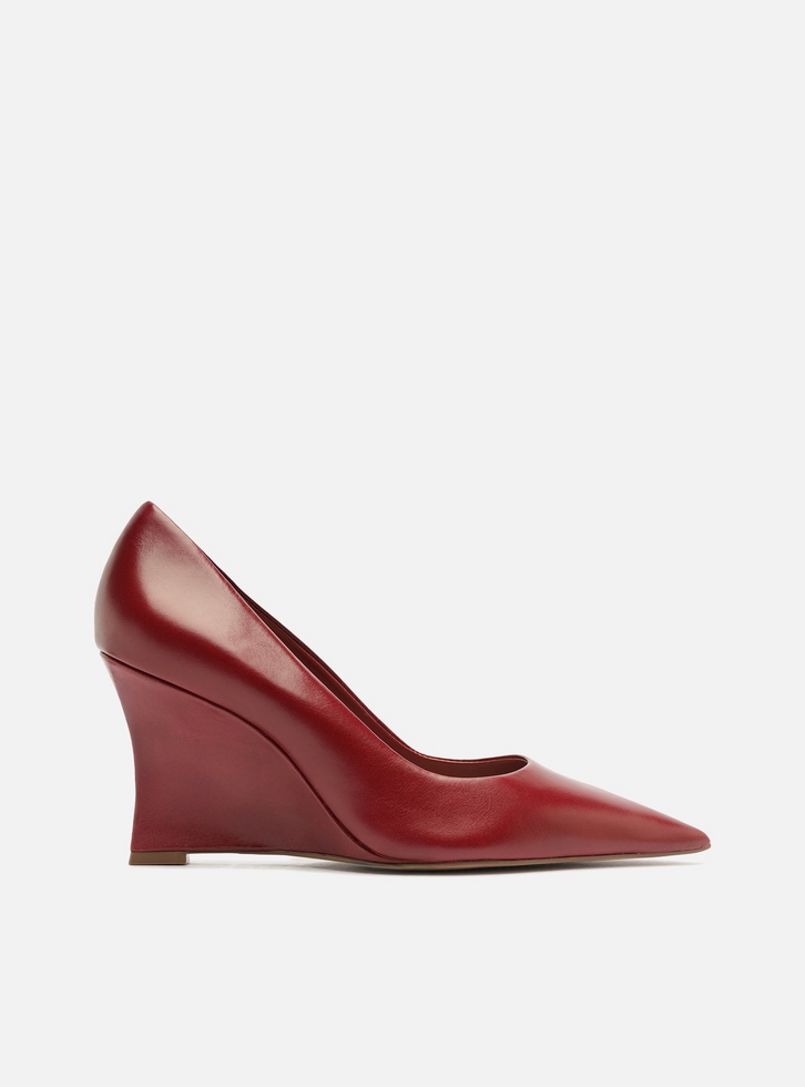 Scarpin Vermelho Couro Salto Anabela Bico Fino