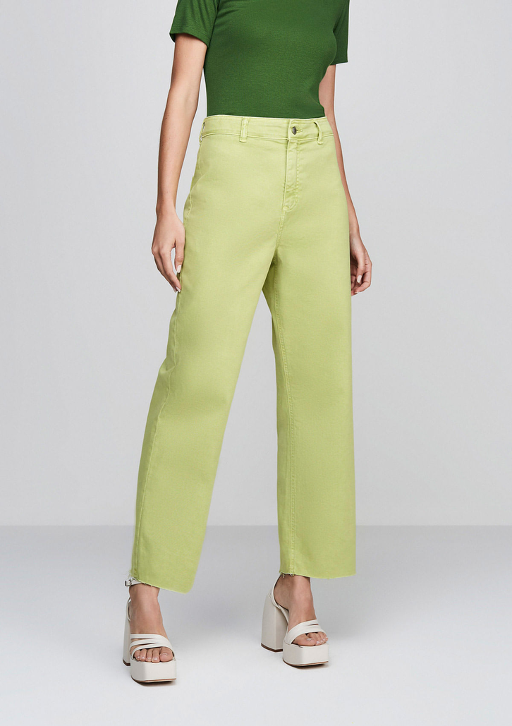 Calça Verde DZARM Em Sarja Wide Leg Slim Cintura Alta
