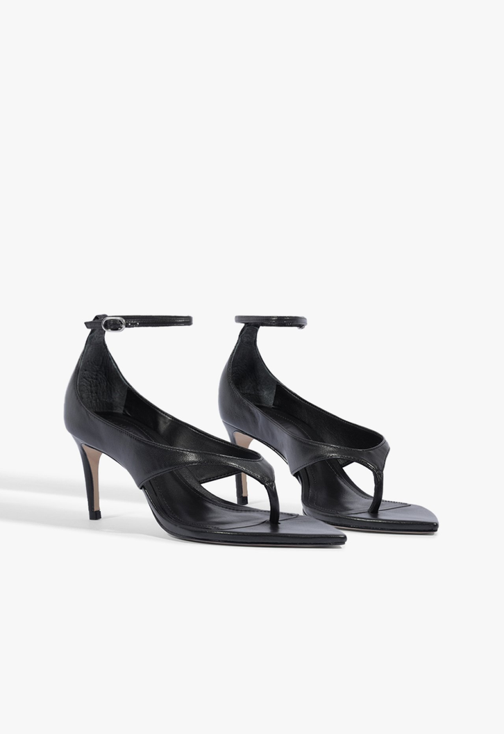 Sandália Thong Couro Preta | ZZ MALL