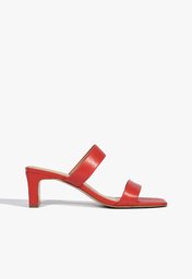Sandália Mule Salto Couro Vermelho