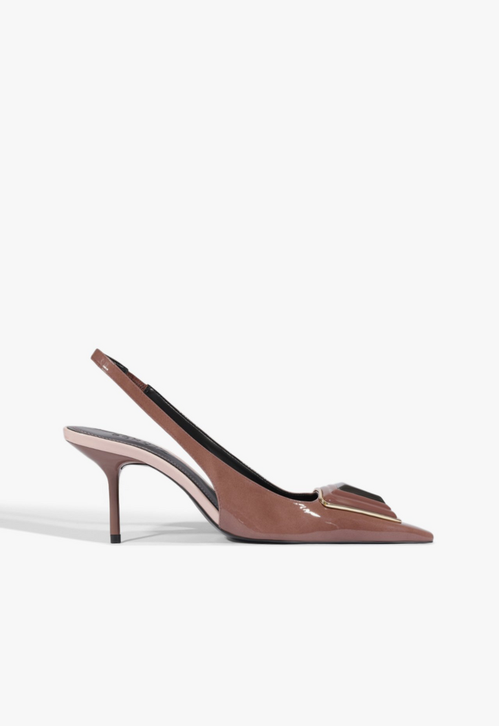 Scarpin Schutz Slingback Bico Fino Couro Marrom