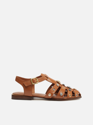 Sandália Rasteira Marrom Arezzo Couro Huarache Metal