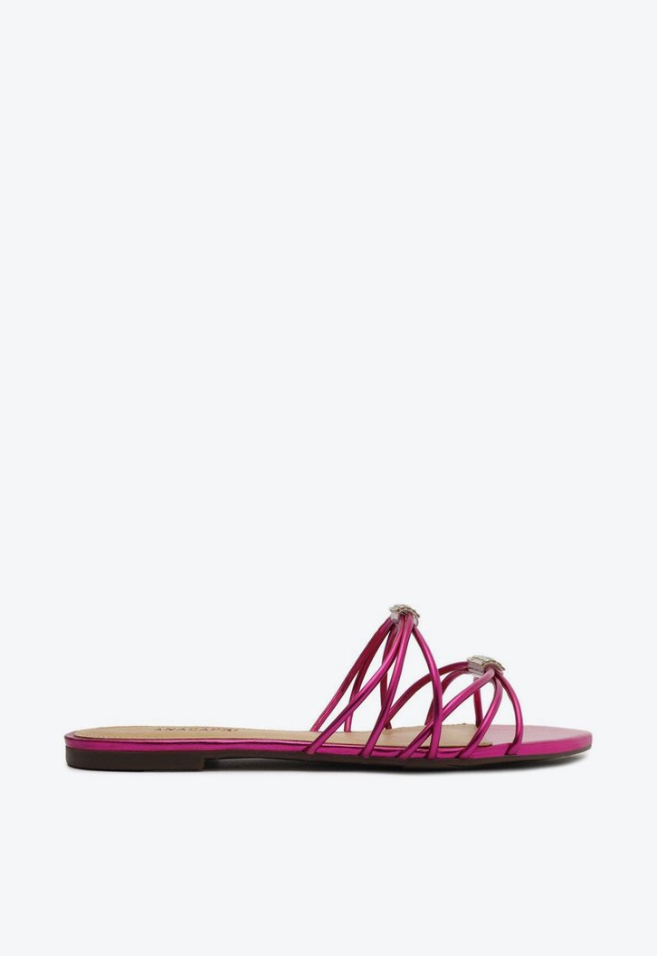 Rasteira Rosa Pink Metalizada Anacapri Multitiras Brilho