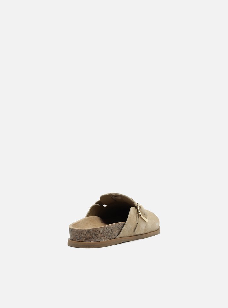 Clog Sabot Nude Camurça Rasteira Fivela