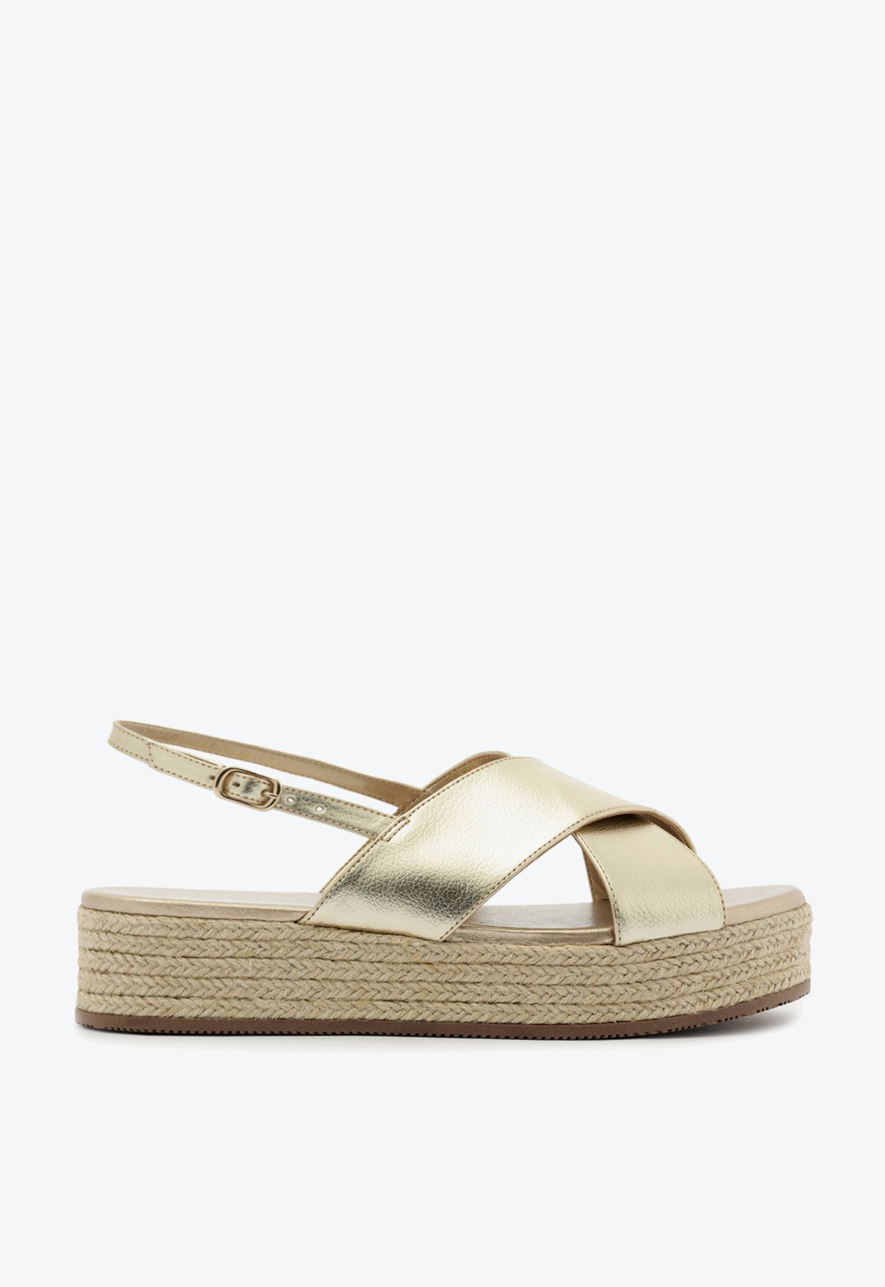 Sandália Plataforma Tiras X Dourada | ZZ MALL