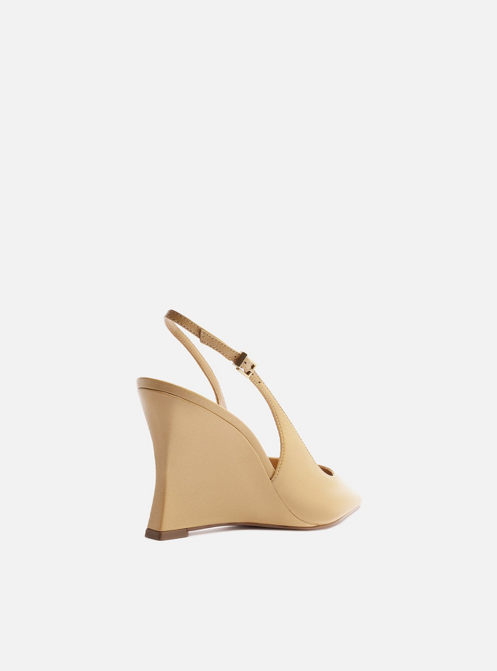 Scarpin Amarelo Couro Salto Alto Anabela Slingback