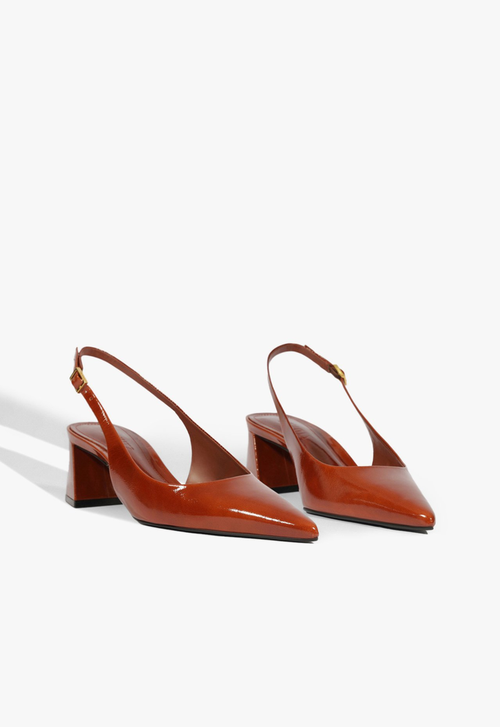 Scarpin Slingback Rhonda Mid Couro Marrom
