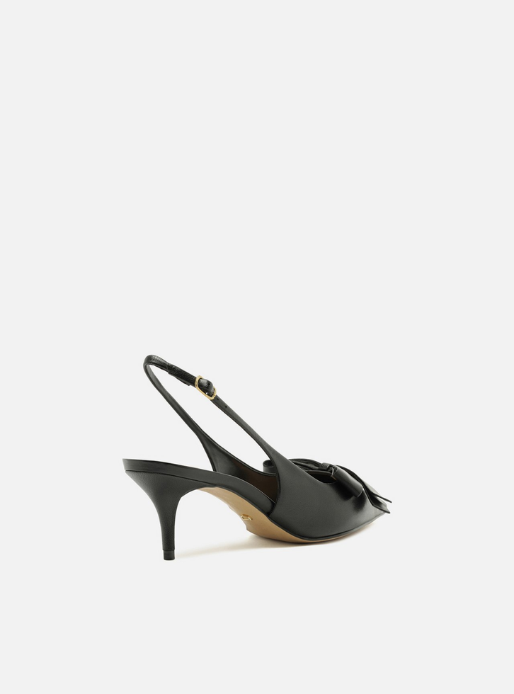 Scarpin Preto Arezzo Couro Slingback Laço Lateral