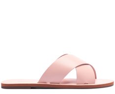 Rasteira Tiras Cruzadas Couro Rosa Blush
