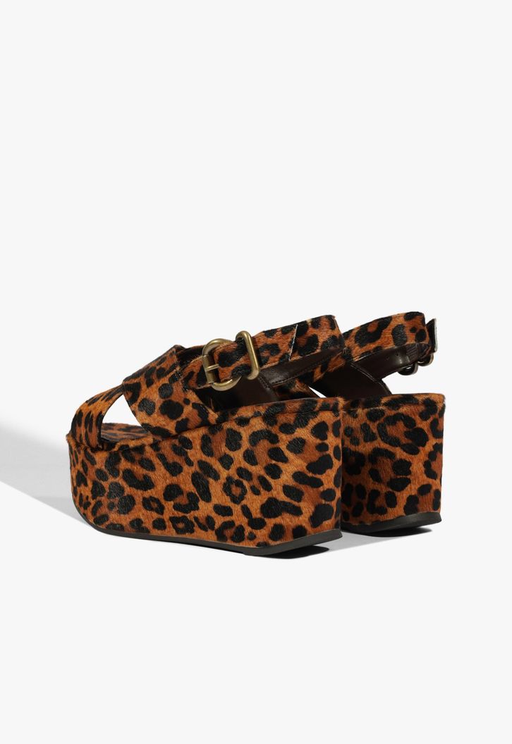 Sandália Plataforma Jennifer Couro Animal Print