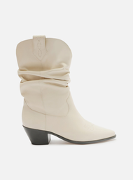 Bota Western Branca Arezzo Couro Cano Curto Franzido