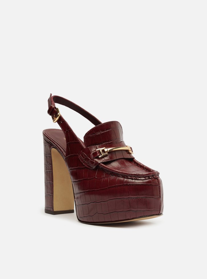 Loafer Vermelho Croco Salto Bloco Meia Pata