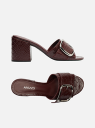 Mule Vermelho Couro Croco Salto Médio Bloco | ZZ MALL