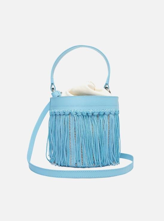 BOLSA BUCKET AZUL AREZZO FRANJAS LUCI MÉDIA