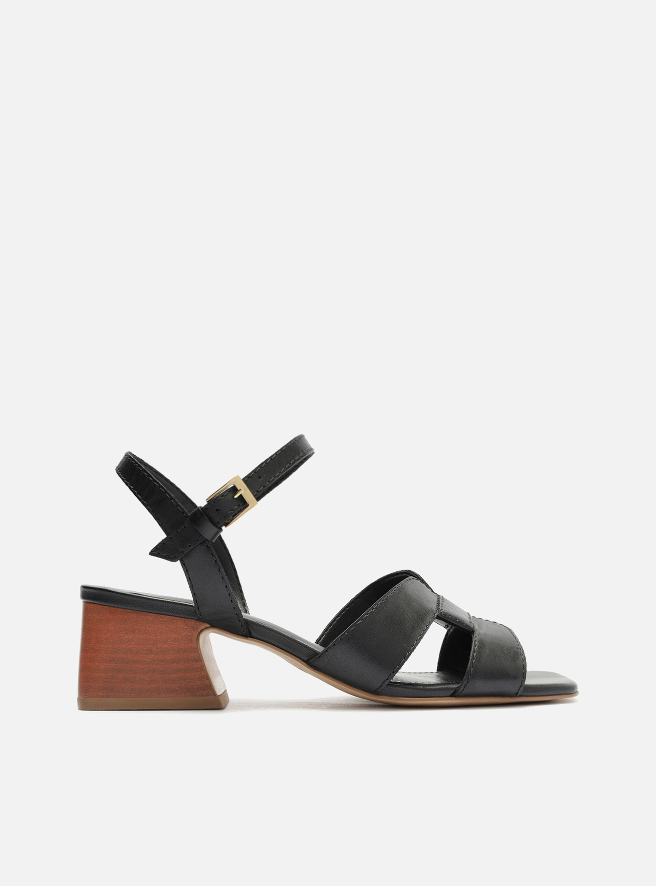 Arezzo Sandalia Preta Salto Quadrado Sandália Preta Arezzo Couro