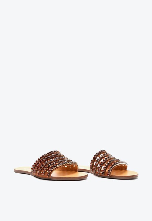 SANDÁLIA RASTEIRA MARROM SCHUTZ SLIDE PEDRAS GLAM