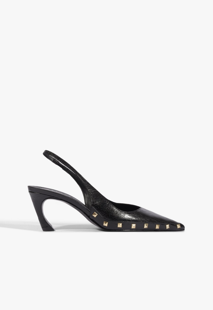 Slingback Lexi Studs Couro Preto | ZZ MALL